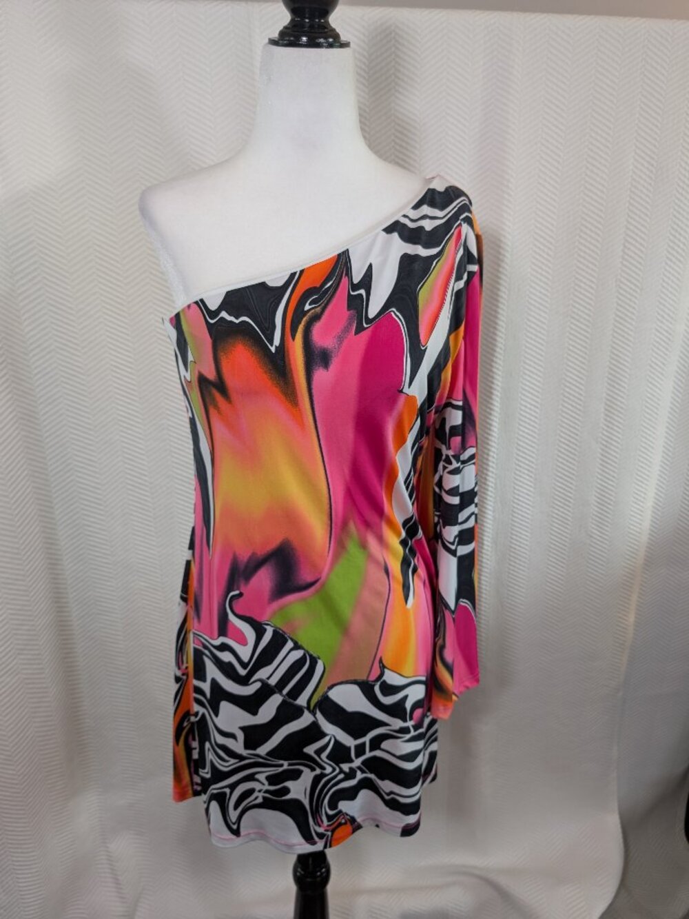 One-Shoulder Multicolor Abstract Print Top